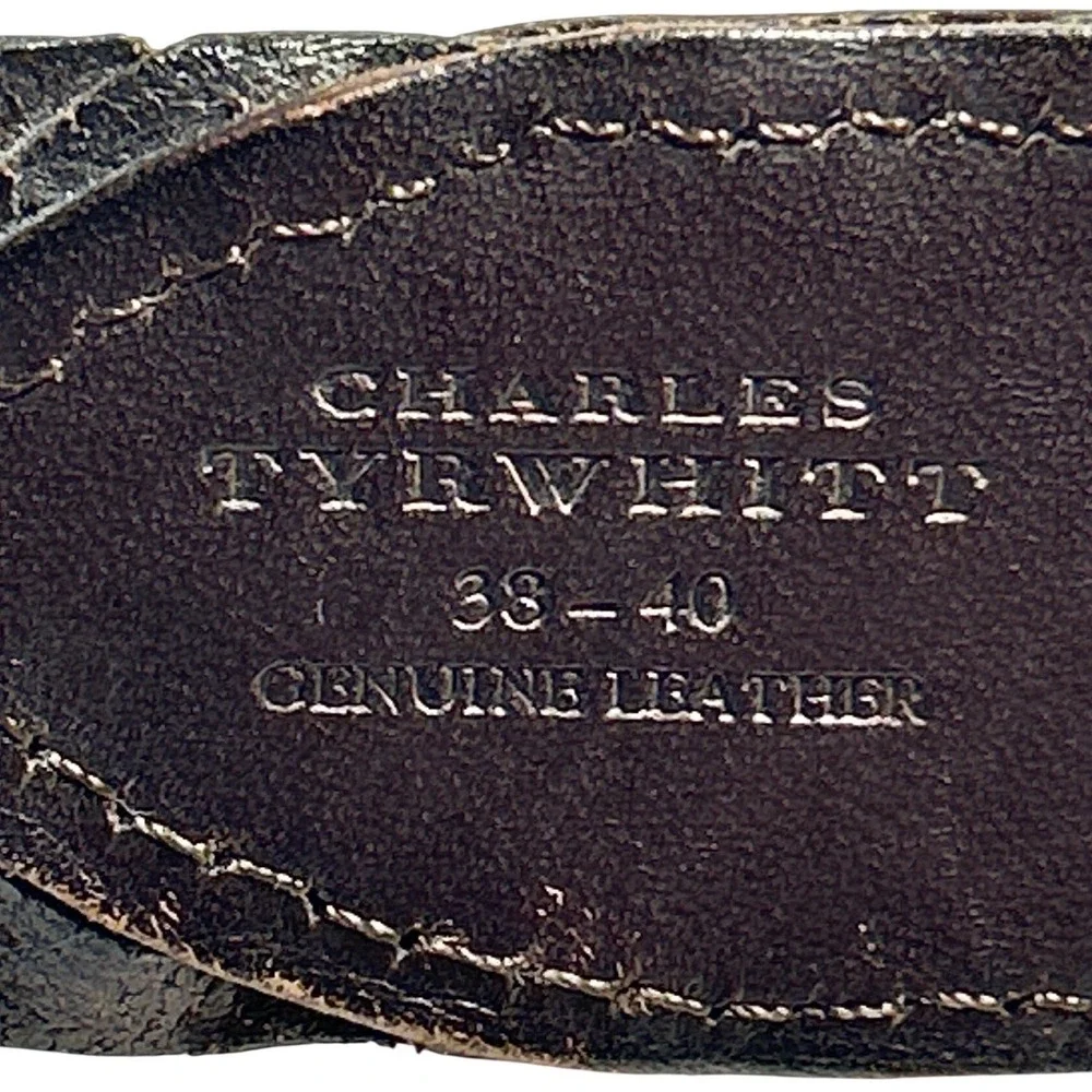 Charles Tyrwhitt Mens Brown Braided Genuine Leather Belt Size 38-40 Brass Buckle